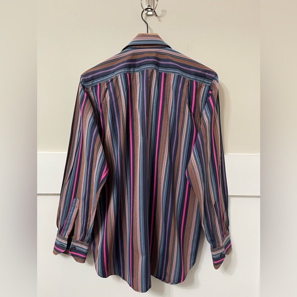 Etro Milano Multi-Color Stripe Luxury Unique Shirt Italy Size 39 - Picture 6 of 7